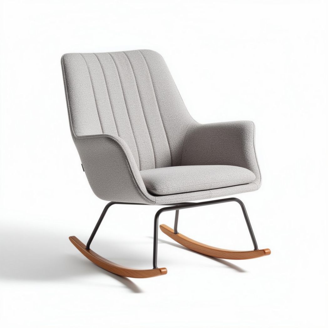 Rocking chair in gray fabric with wooden base 80 x 70 x 90cm