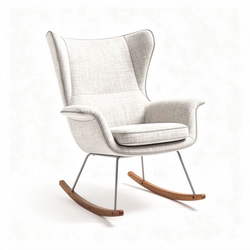 Rocking chair with modern design fabric upholstery and wooden base 80 x 70 x 100cm