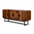 Wooden sideboard with metal legs and decorative slatted doors 160 x 40 x 70cm