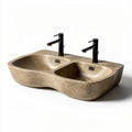 Double sink bathroom vanity in natural stone 80 x 45 x 15cm with black faucets
