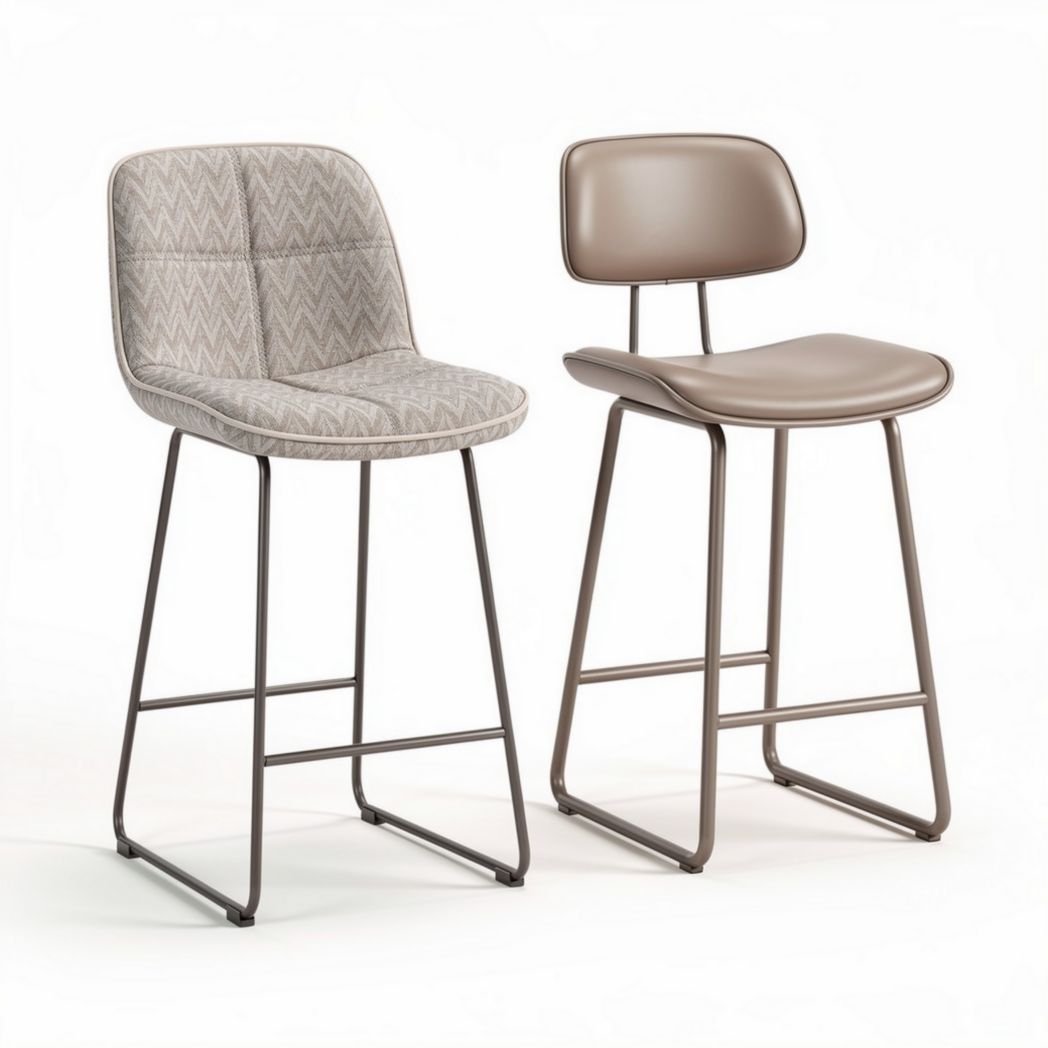 Bar stool set with fabric seat and metal frame in gray and brown 45 x 45 x 90cm