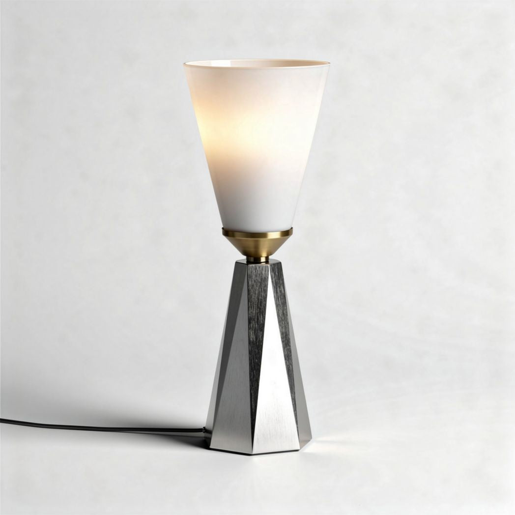 Modern table lamp with frosted glass shade and metallic base 20 x 20 x 40cm