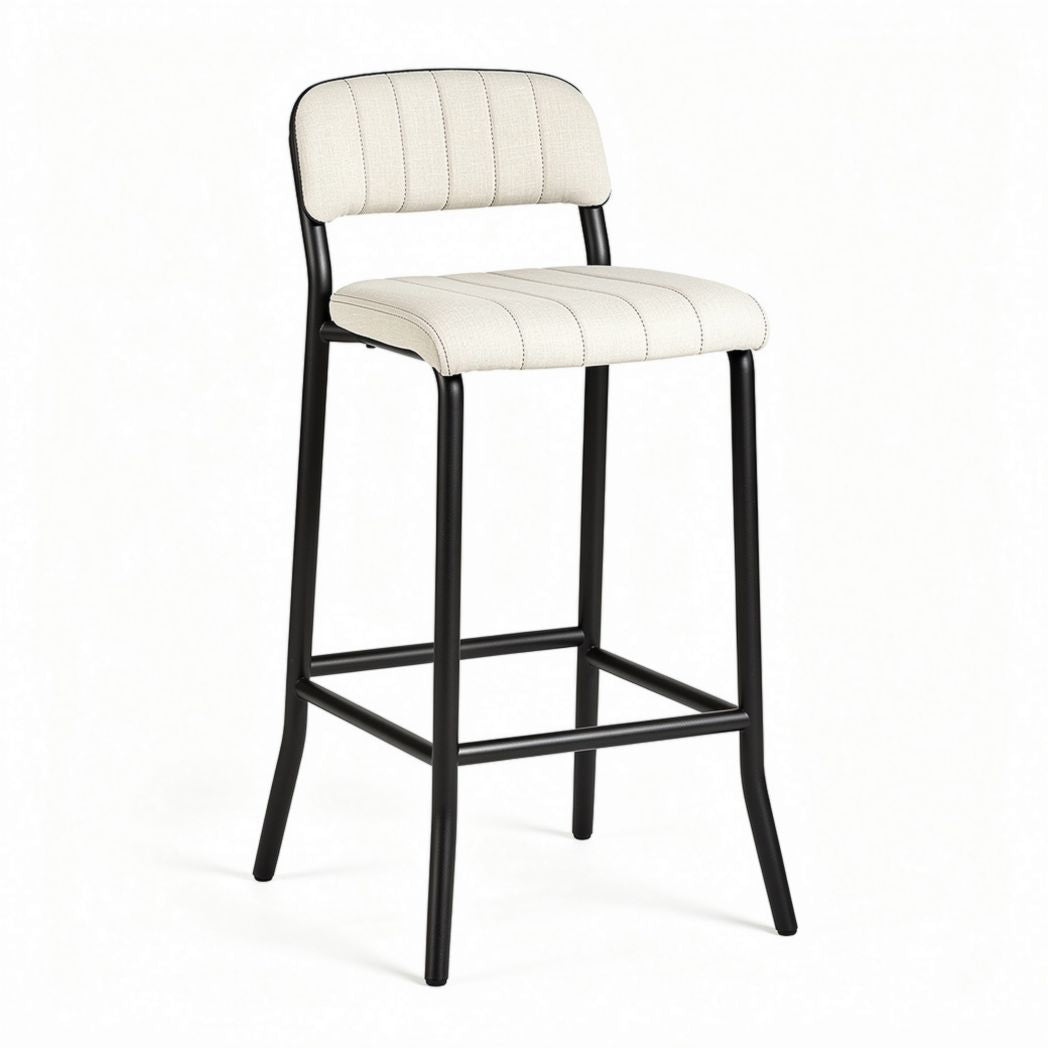 Metal frame bar stool with upholstered seat and back in cream color 40 x 40 x 100cm