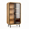 Wood and glass storage cabinet with shelves 80 x 40 x 180cm black and natural finish