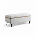 Storage ottoman in grey fabric with wooden trim 100 x 40 x 45cm