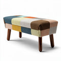Multi-colored fabric upholstered bench with wooden legs 100 x 40 x 45cm
