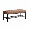 Upholstered storage bench with metal frame and grid shelf 120 x 40 x 45cm